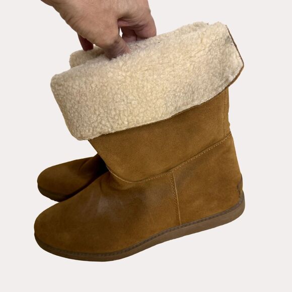 Bass Aria Womens Suede Leather Boots Booties Faux Shearling Tan 10 - Picture 4 of 12